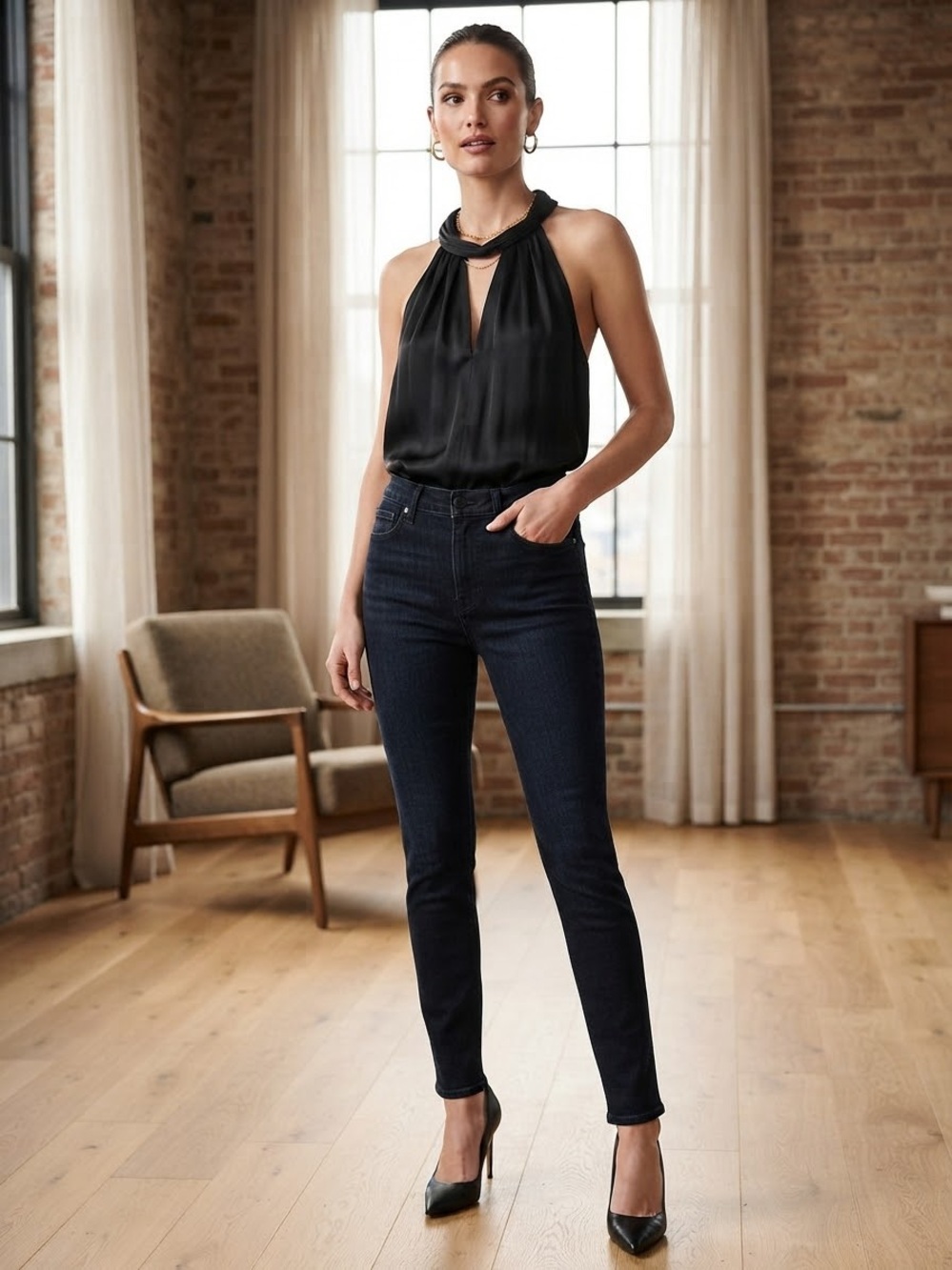 Banana Republic Black Halter Camisole with Twisted Neck large tall
